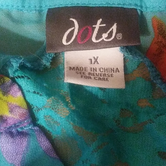 Dots Floral Blue Sheer Chiffon Shirt with Lace 1X - Picture 8 of 8